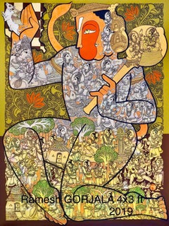 Hanuman, Pawan Putra, God, Mythology, Acrylic on Canvas, Indian Artist"In Stock"