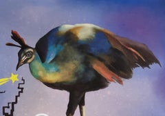 Jugando con la Estrella, Acuarela, Acrílico, Pastel Seco Collage sobre Papel "Stock"