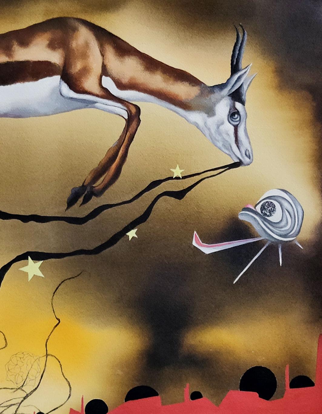 Salto, Acuarela sobre Papel, Color Amarillo , Marrón Blanco 