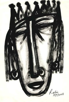 King, Figurative, Ink on paper, Black & White by Modern Indian Artist "In Stock"