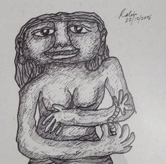 Woman, Figurative, Drawing, Ink on Board by Indian Modern Artist "In Stock"