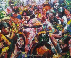 Holi, Festival of Colours, Acrylic on Canvas by Contemporary Artist "In Stock"