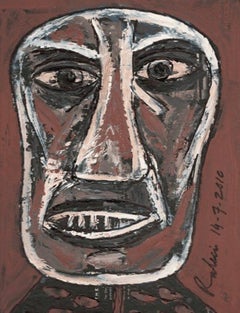 Head, Acrylic on Board, Brown, White by Indian Modern Artist "In Stock"