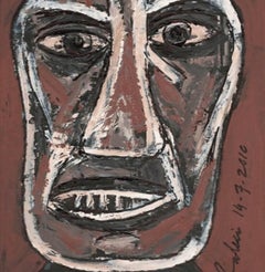 Head, Acrylic on Board, Brown, White by Indian Modern Artist "In Stock"