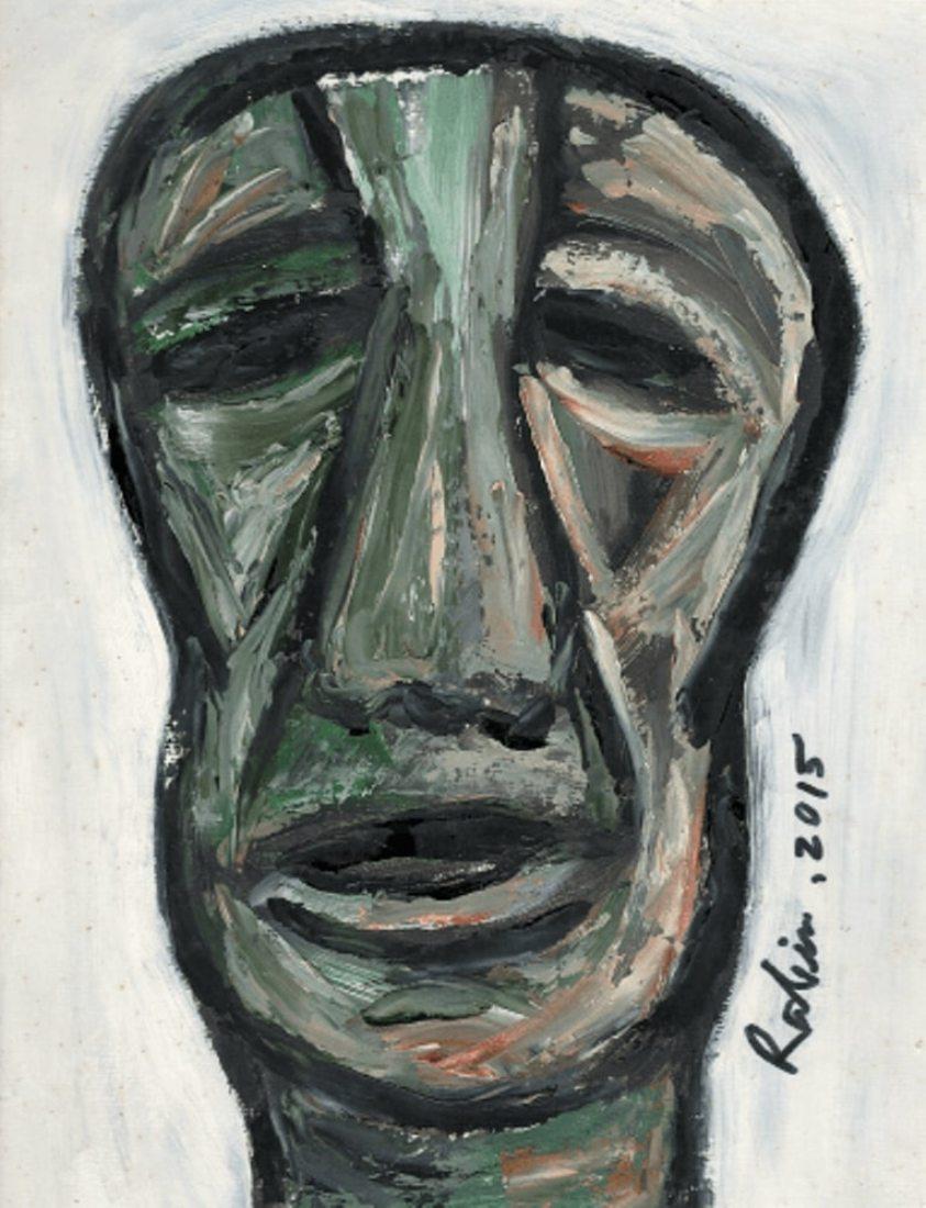 Head, Oil on Board, Green, Brown by Indian Modern Artist Rabin Mondal "In Stock"