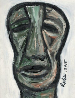 Head, Oil on Board, Green, Brown by Indian Modern Artist Rabin Mondal "In Stock"