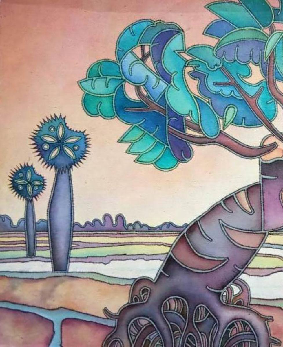 Paesaggio, Acrilico su tela, Blu, Verde, Marrone, Maestro artista del Bengala 