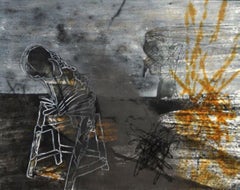 Figurativo, Acrílico sobre Lienzo, Negro, Marrón, Gris por Artista Indio "En Stock"