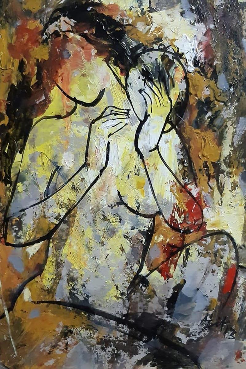 Ashit Sarkar - Ohne Titel - 20 x 15 Zoll (ungerahmt)                                    
Acryl auf Leinwand 
Inklusive Versand in Rollenform.

Stil : Frauen haben einen besonderen Platz in seinen Werken, sie sind sensible Wesen mit einer Seele, die