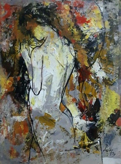 Nude Woman, Acrylic on Canvas, Red, Yellow, Brown, Contemporary Artist"In Stock"