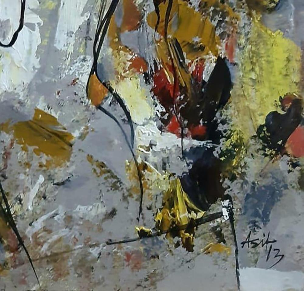 Femme nue, acrylique sur toile, rouge, jaune, marron, artiste contemporaine, « en stock » en vente 1