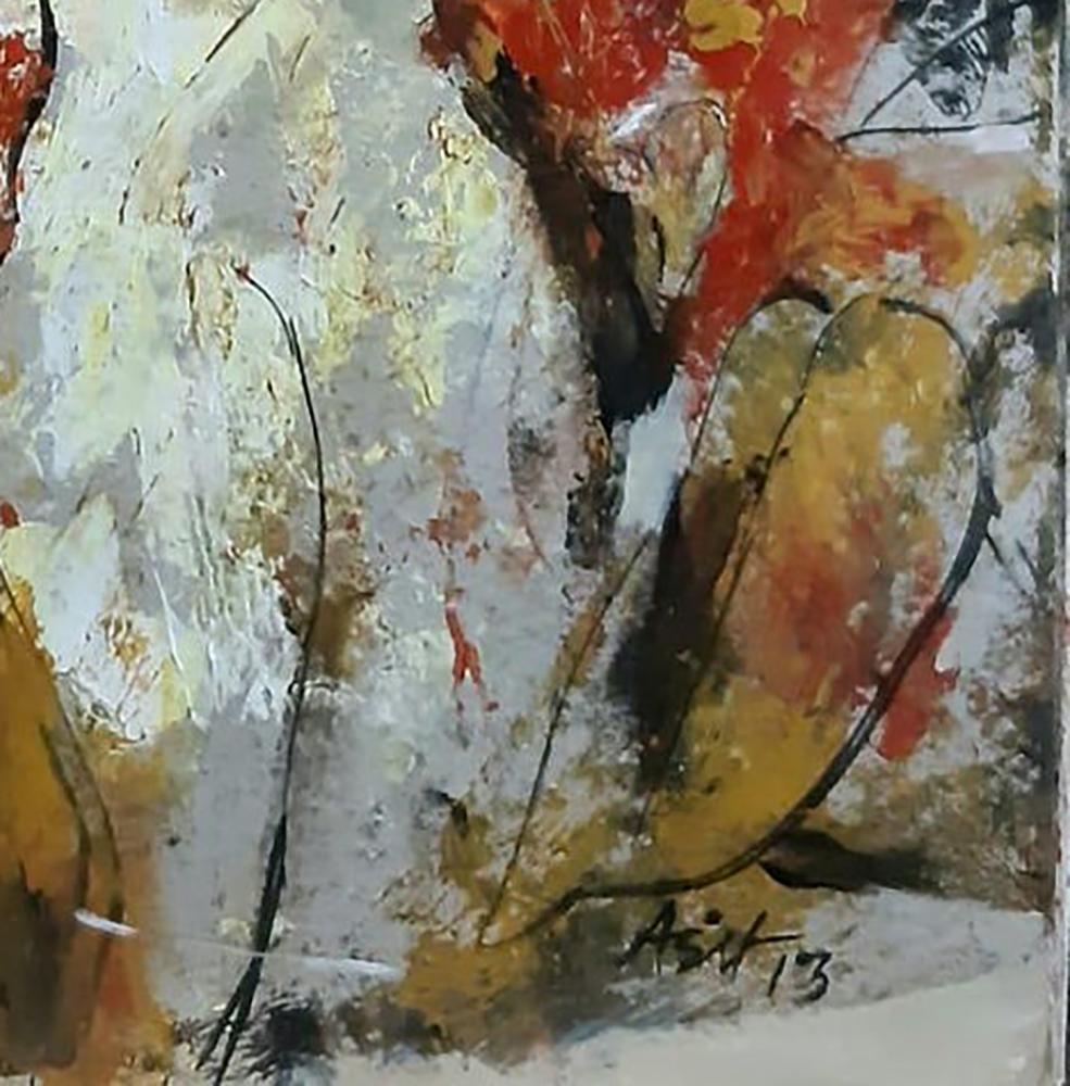 Femme nue, acrylique sur toile, rouge, jaune, marron par l'artiste indienne « En stock » en vente 1