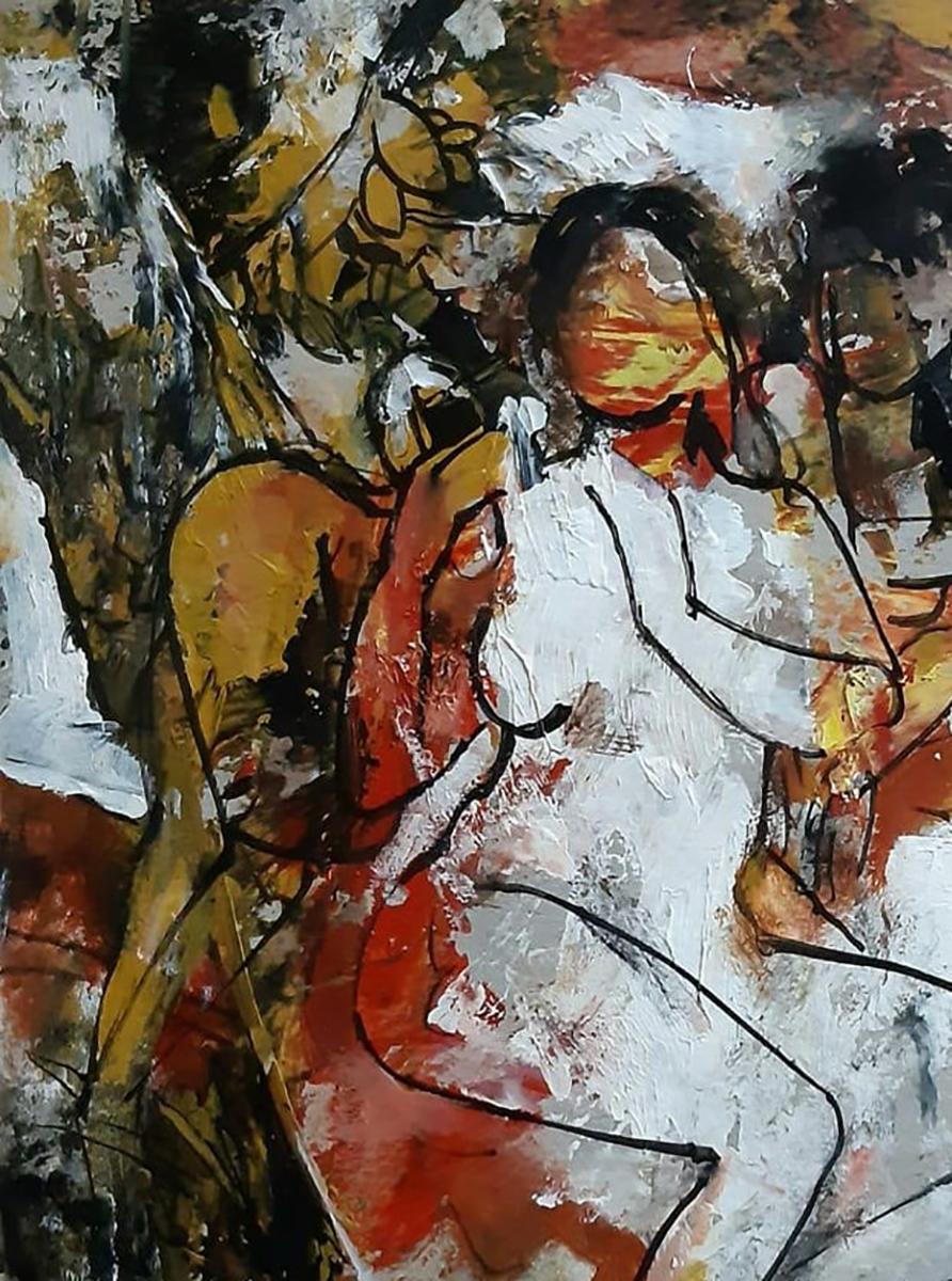 Ashit Sarkar - Sans titre - 20 x 15 pouces (non encadré)                                    
Acrylique sur toile 
Comprend l'expédition en rouleau.

Style : Les femmes occupent une place particulière dans ses œuvres. Ce sont des êtres sensibles,