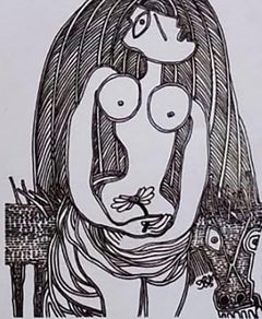 Woman with Flower, Nude, Marker auf Papier der modernen indischen Künstlerin von Modern Indian Artist „“ auf Lager