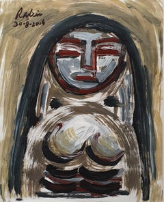 Woman, Face, Acrylic on Board, Brown, Grey by Indian Modern Artist "In Stock"