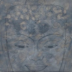 Buddha, God, Watercolor, Silver & Ink on Paper by Contemporary Artist "In Stock"