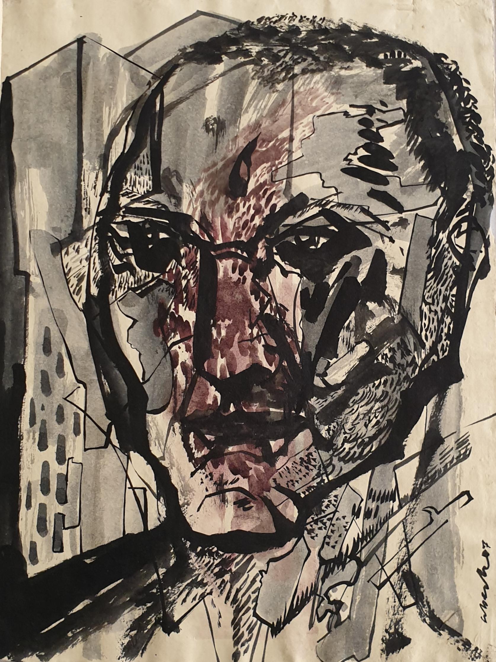 Transformed faces II, Ink & Mixed Media on paper, Contemporary Artist "In Stock"