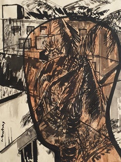 Head & Landscape IV, Ink & Mixed Media on paper, Black Brown color  "In Stock"