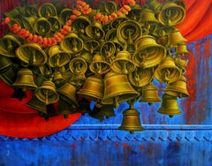 Aradhana, Acrylic on Canvas, Red, Blue, Yellow Contemporary Artist "In Stock"