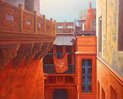 Benaras X, Acrylic on Canvas, Red, Yellow Contemporary Artist "In Stock"