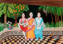 The Verandah, Mixed Media on Paper, Red, Green by Contemporary Artist "In Stock"