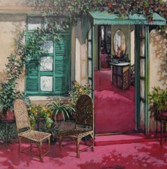 Senza titolo, Acrilico su tela, Rosa, Verde di Artista contemporaneo "In magazzino"
