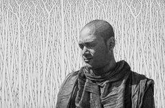 Monk-16-XI, Pen & Ink on Canvas, Black & White by Indian Artist "In Stock"