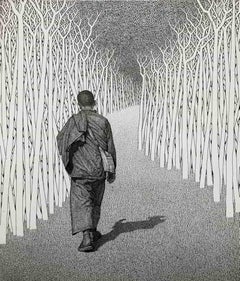 Monk-19-I, Pen & Ink on Canvas, Black & White by Indian Artist "In Stock"