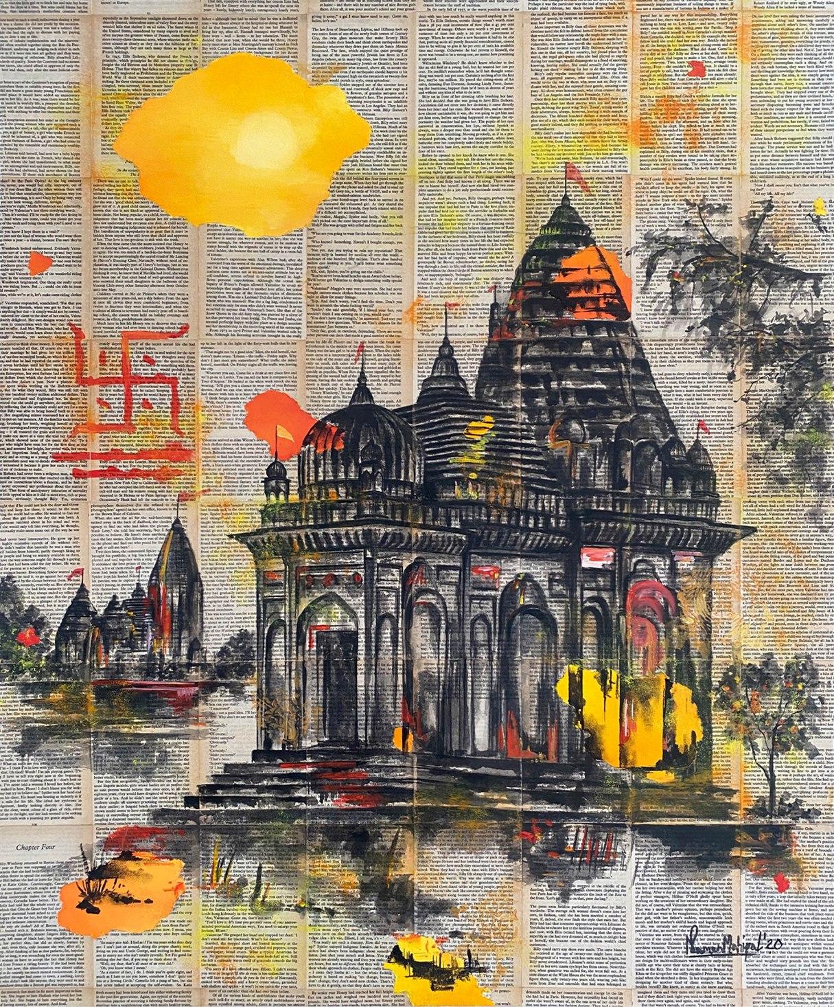 Sans titre, encre et acrylique sur toile technique mixte de l'artiste indien « En stock »