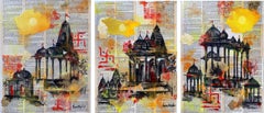 Mixed Media Tinte Papier & Goldfolie auf Leinwand von indischen Künstler ""In Stock"" ohne Titel