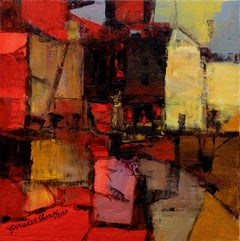 Europe Studio, huile sur toile, rouge, bleu, jaune par l'artiste indien « en stock »