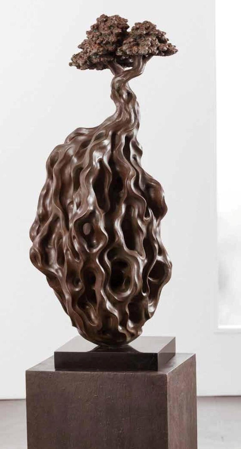 Gurudas Shenoy Abstract Sculpture - Roots, Liquid Metal Coating over Composite of Stone by Indian Artist "In Stock"