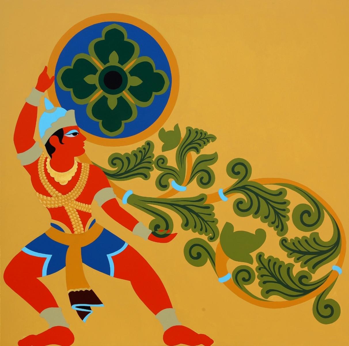 Mukesh Sharma Figurative Painting - Sur, Acrylic, Gold Leaf on Canvas by Contemporary Artist "In Stock"