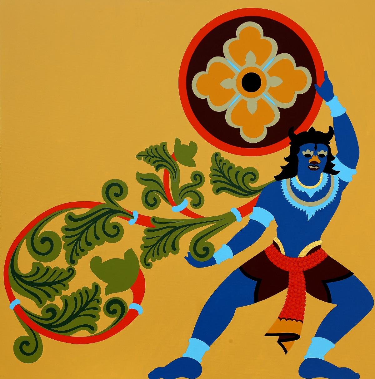 Mukesh Sharma Figurative Painting - Asur, Acrylic, Gold Leaf on Canvas by Contemporary Artist "In Stock"