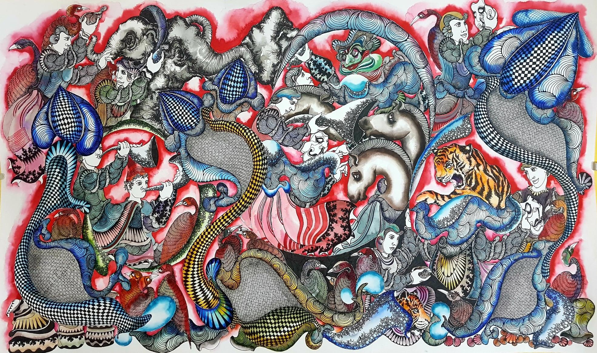 Sans titre, stylo, encre et aquarelle sur papier de l'artiste contemporain « En stock »