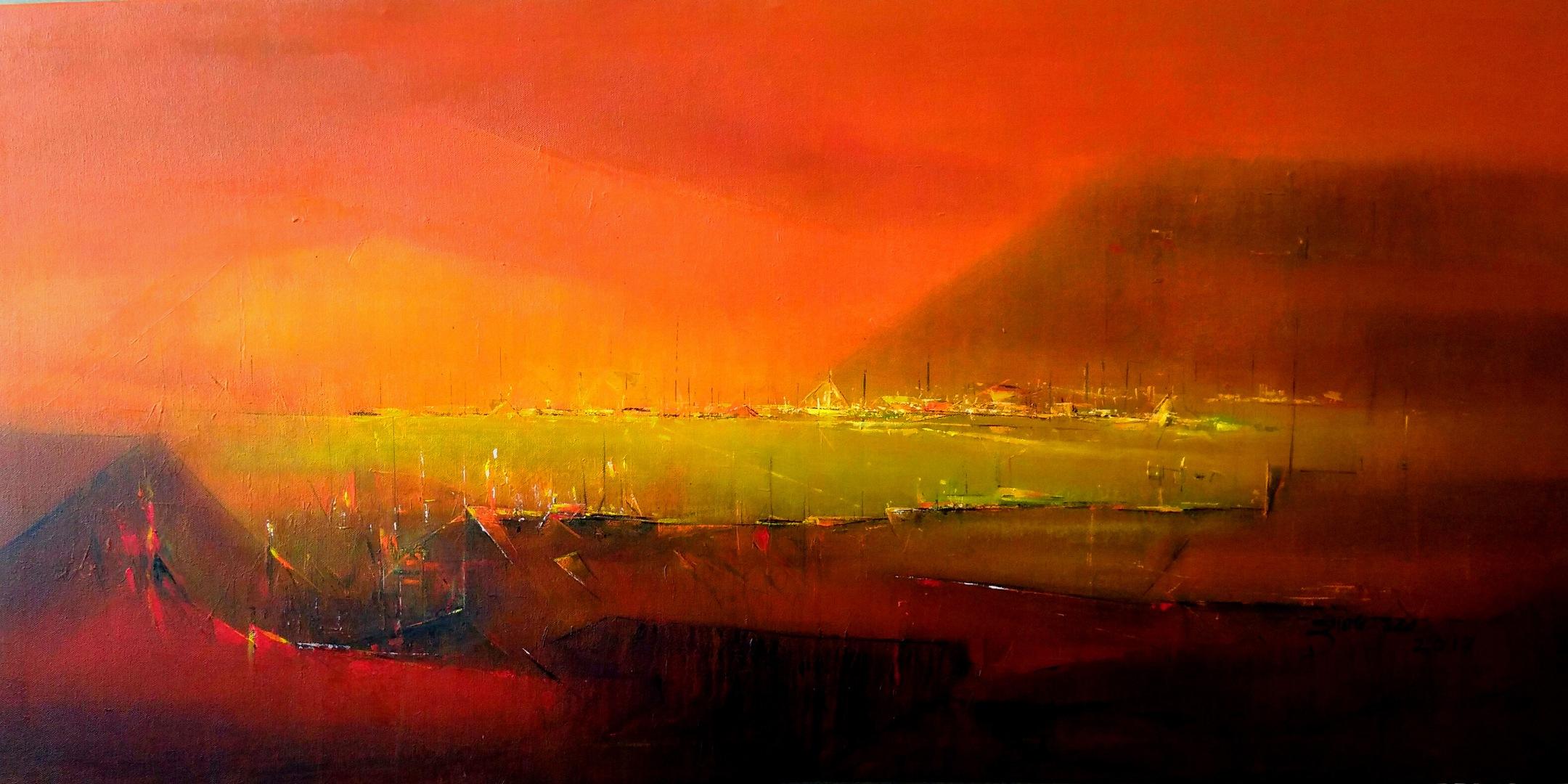 Dnyaneshwar Dhavale Interior Painting - Untitled, Acrylic on Canvas, Orange, Black by Contemporary Artist "In Stock"