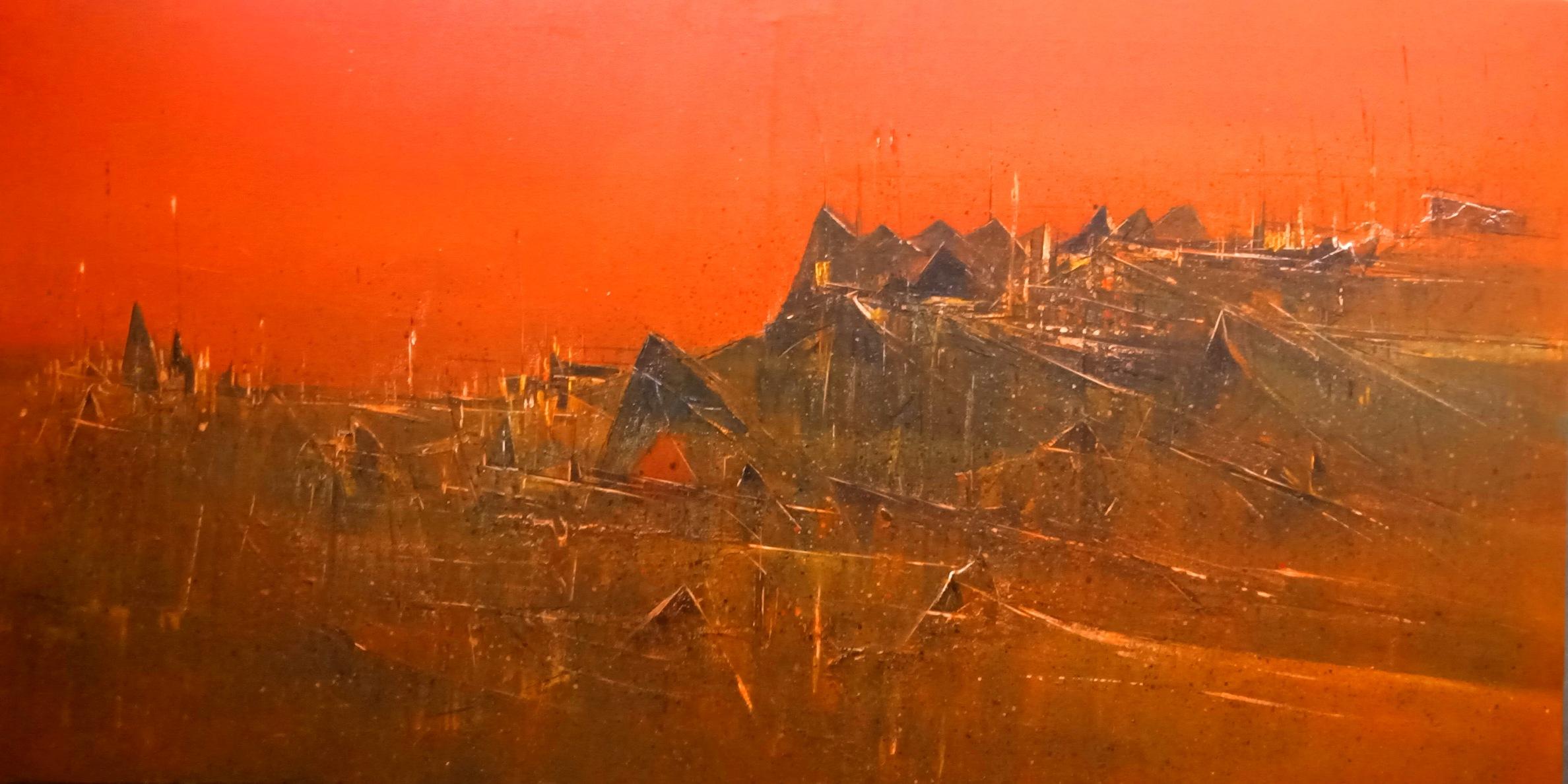 Dnyaneshwar Dhavale Abstract Painting - Untitled, Acrylic on Canvas, Orange, Black by Contemporary Artist "In Stock"