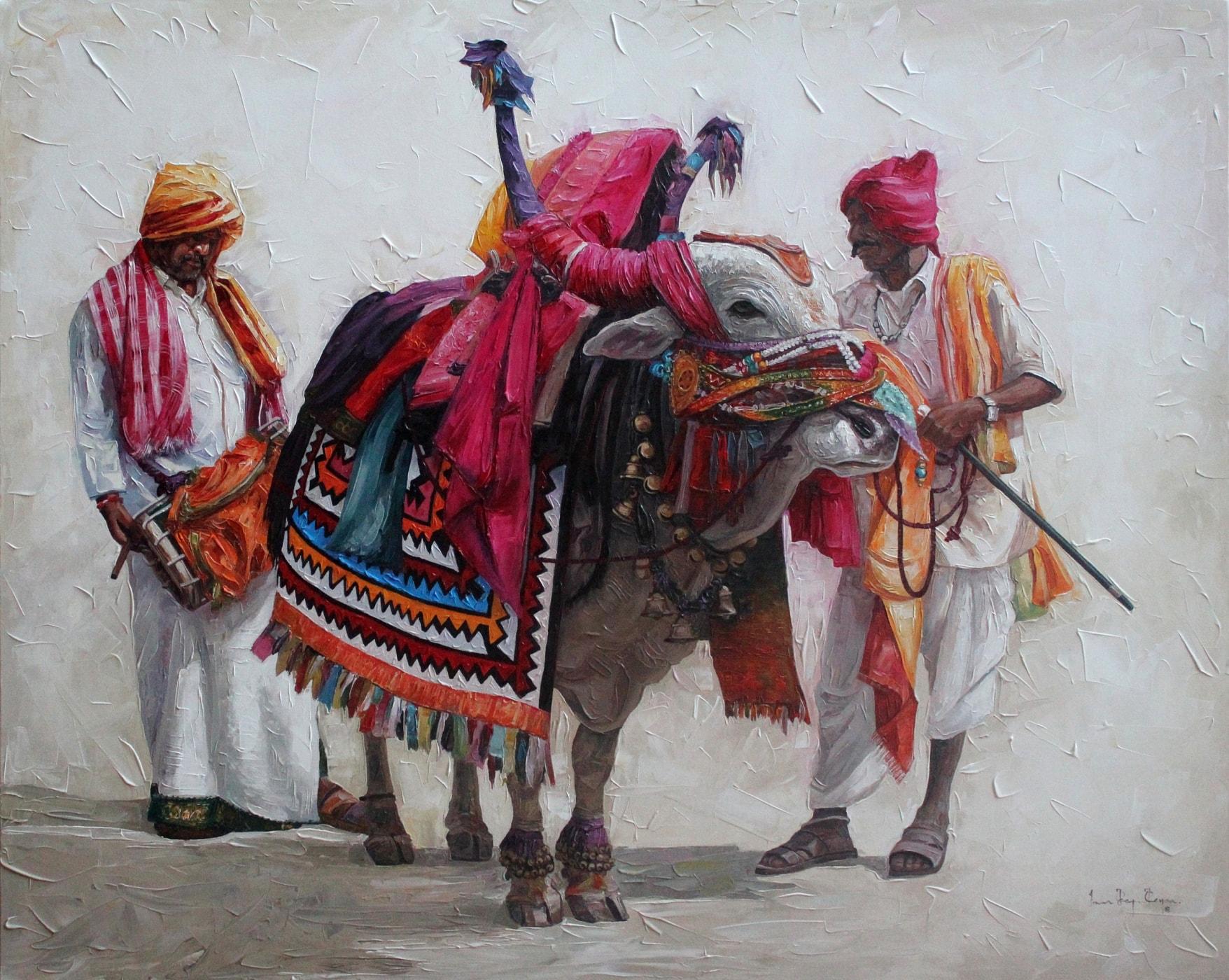 Gangireddu, Acrylic on Canvas, Orange, Red by Contemporary Artist "In Stock"