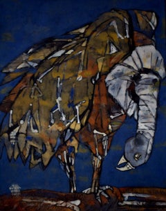 The Bird, Tempera auf Papier, Blau, Schwarz von zeitgenössischem Künstler „In Lager“