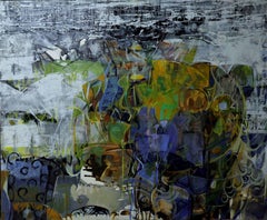 Sin título, acrílico sobre lienzo, verde, azul, blanco por Artista contemporáneo "En Stock"