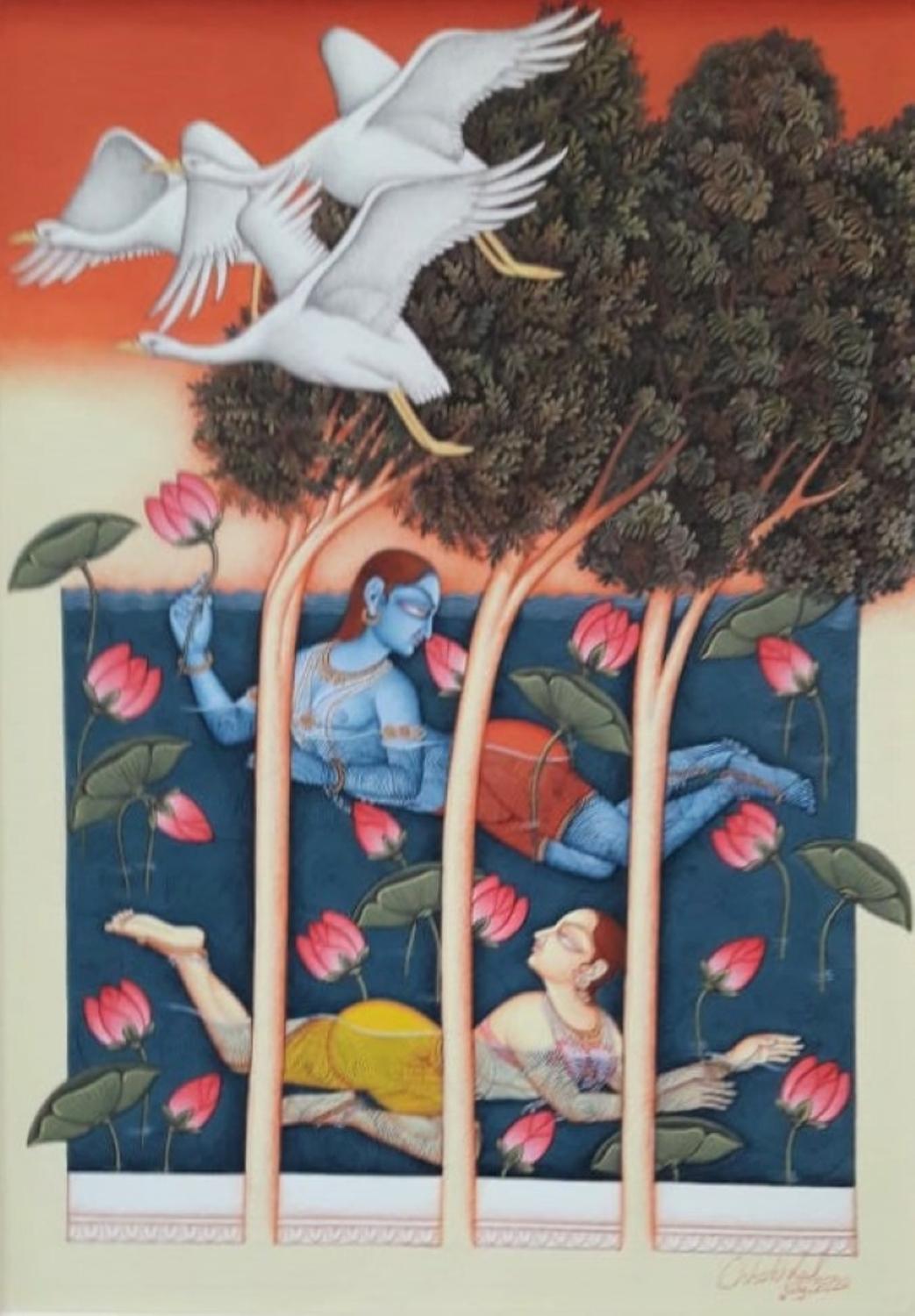 Chhotu Lal Figurative Painting – Ohne Titel, Gouache und Gold auf säurefreiem Papier des zeitgenössischen Künstlers "In Stock""