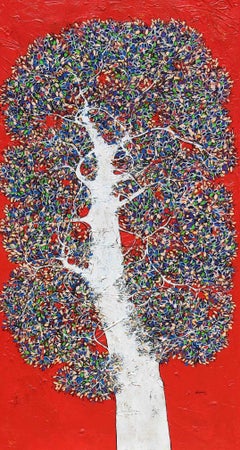 Tree of Life, Acrylic on canvas, Red, Blue by Contemporary Artist "In Stock"