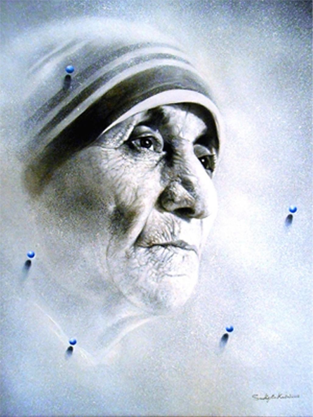 Sudipta Kundu Interior Painting - Mother, Acrylic on Canvas, White, Grey Colours by Contemporary Artist "In Stock"