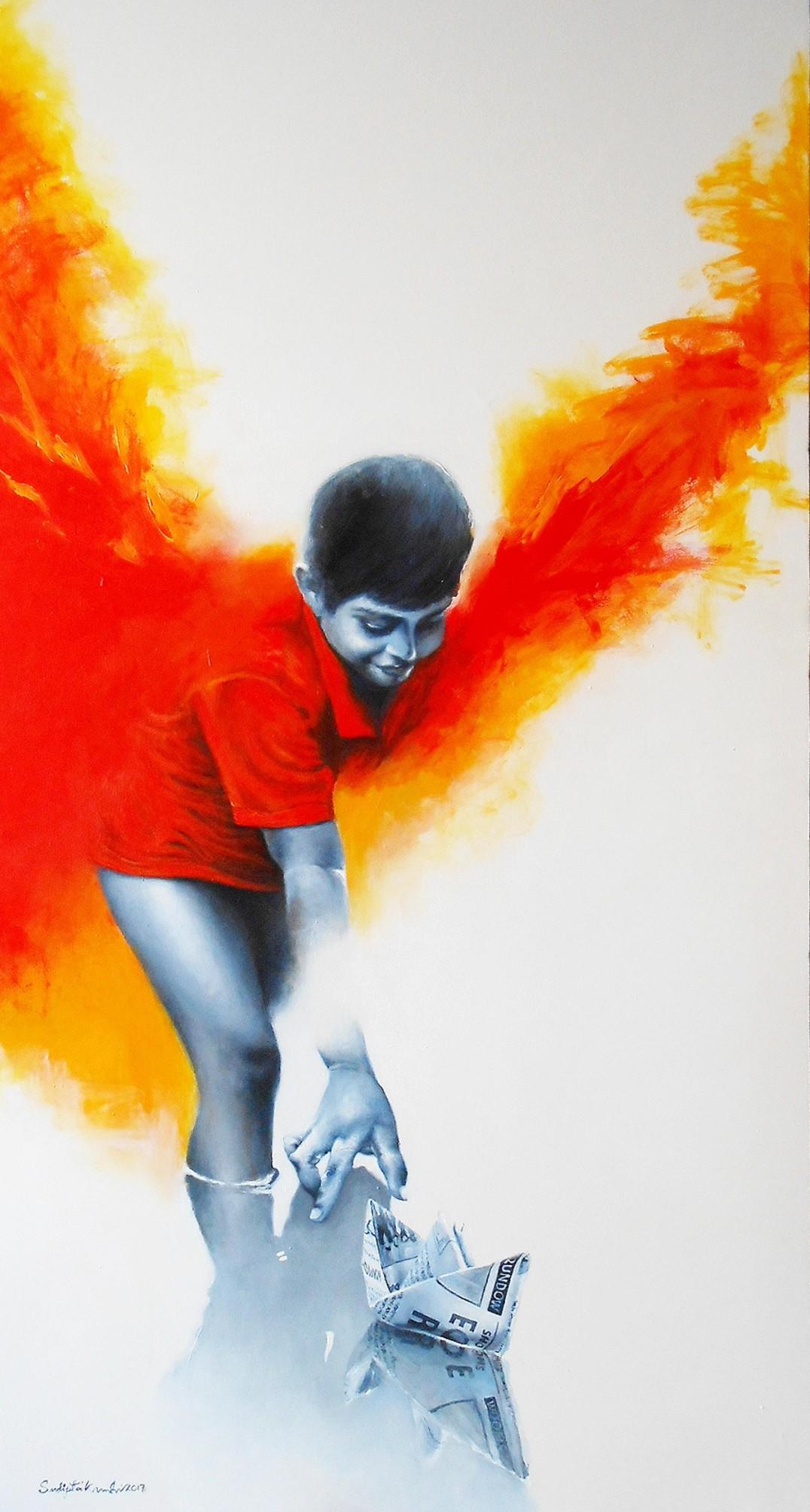 Sudipta Kundu Figurative Painting - Dreams are Floating, Acrylic on Canvas by Contemporary Artist "In Stock"