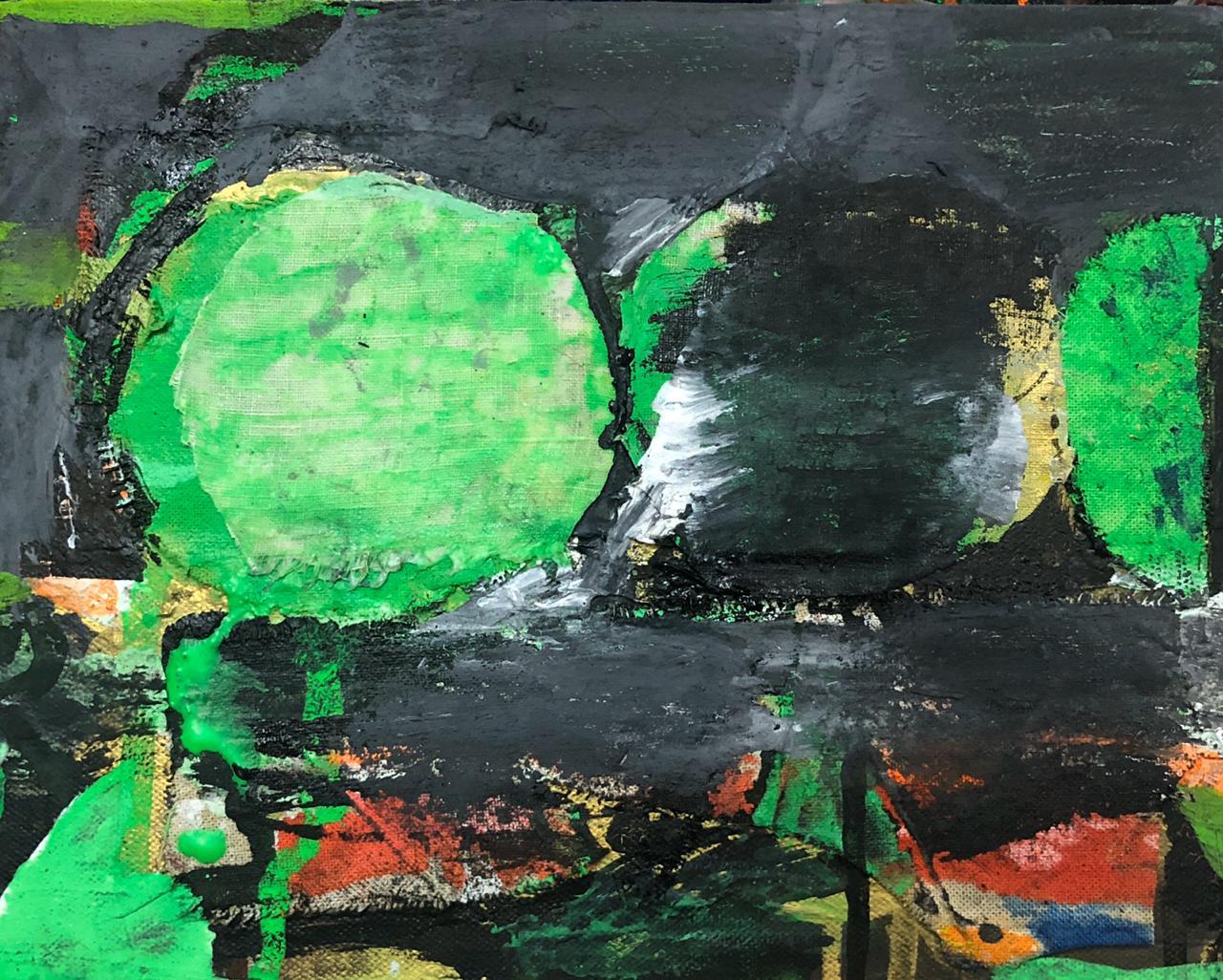  Sans titre, pigment sur toile, vert, noir, de l'artiste contemporain « En stock »