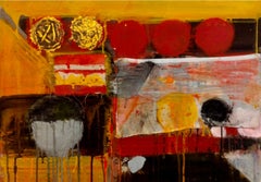  Untitled, Pigment on Canvas, Orange, Red by Contemporary Artist "In Stock"