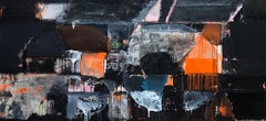  Untitled, Pigment on Canvas, Orange, Black by Contemporary Artist "In Stock"