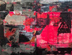  Sans titre, pigment sur toile, rouge, noir, rose par l'artiste contemporain « En stock »