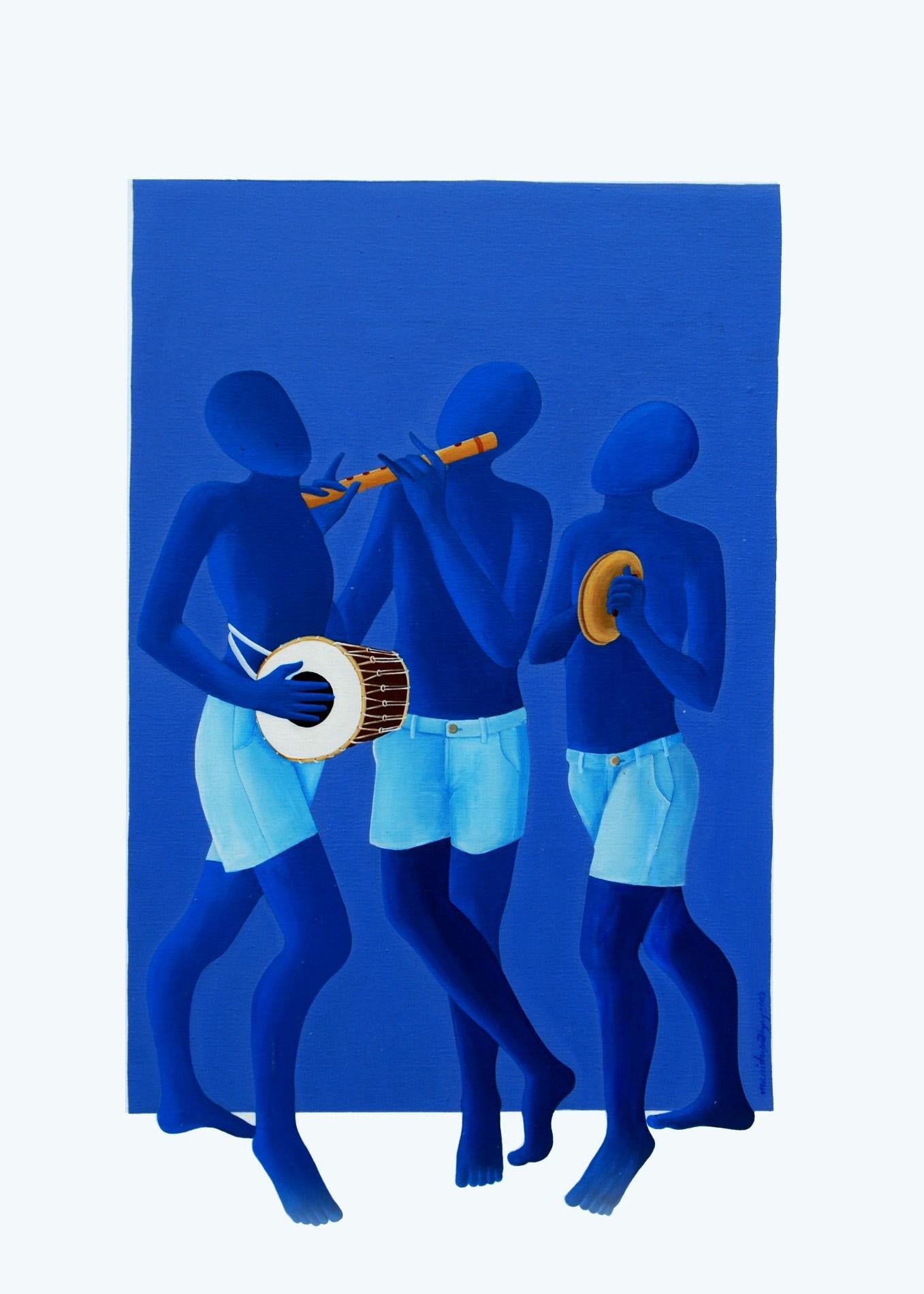 Manish Upadhyay Interior Painting - Innocent-3, Acrylic on Canvas, Blue, White by Contemporary Artist "In Stock"