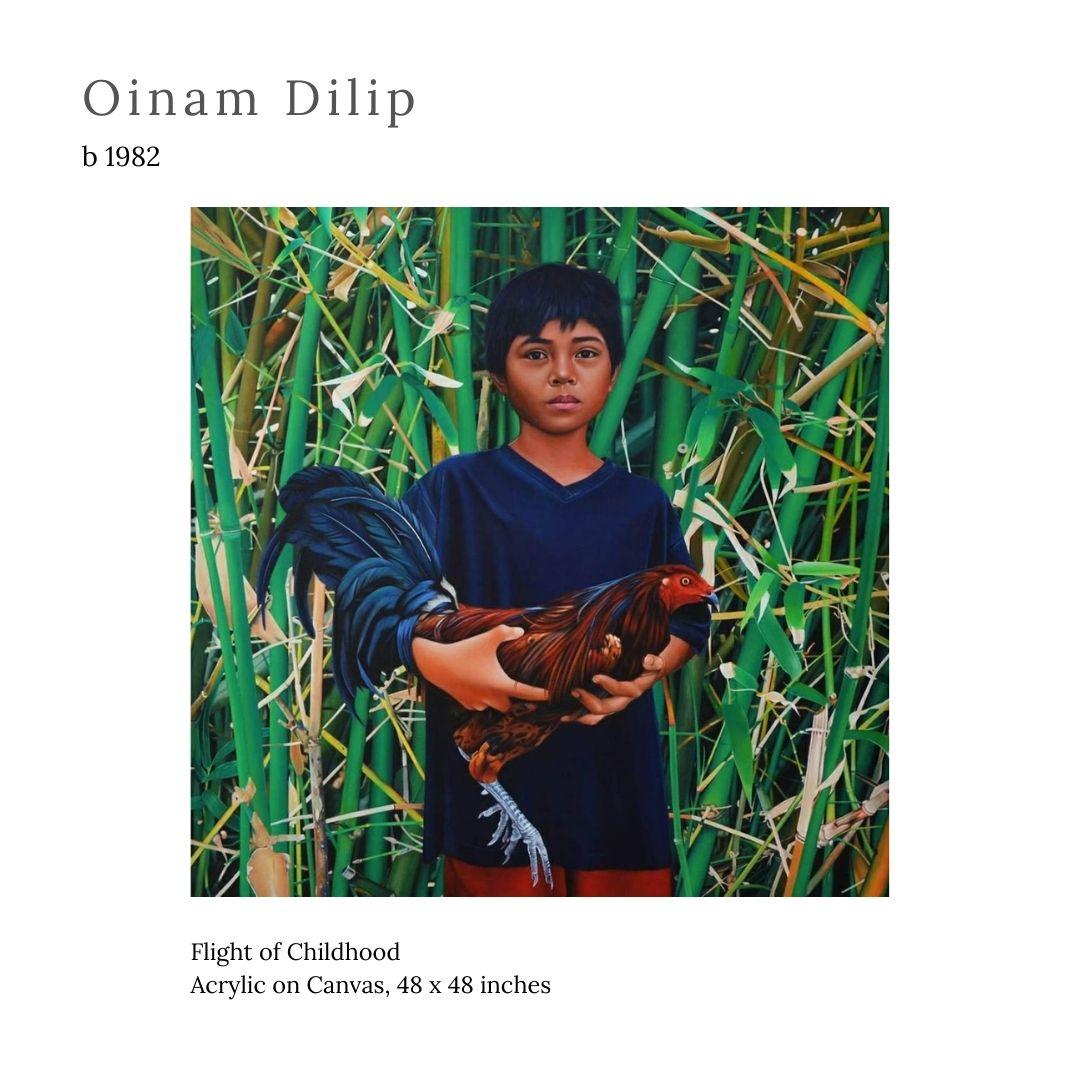 Oinam Dilip Portrait Painting – Flight of Childhood, Acryl auf Leinwand von zeitgenössischem Künstler, „Auf Lager“